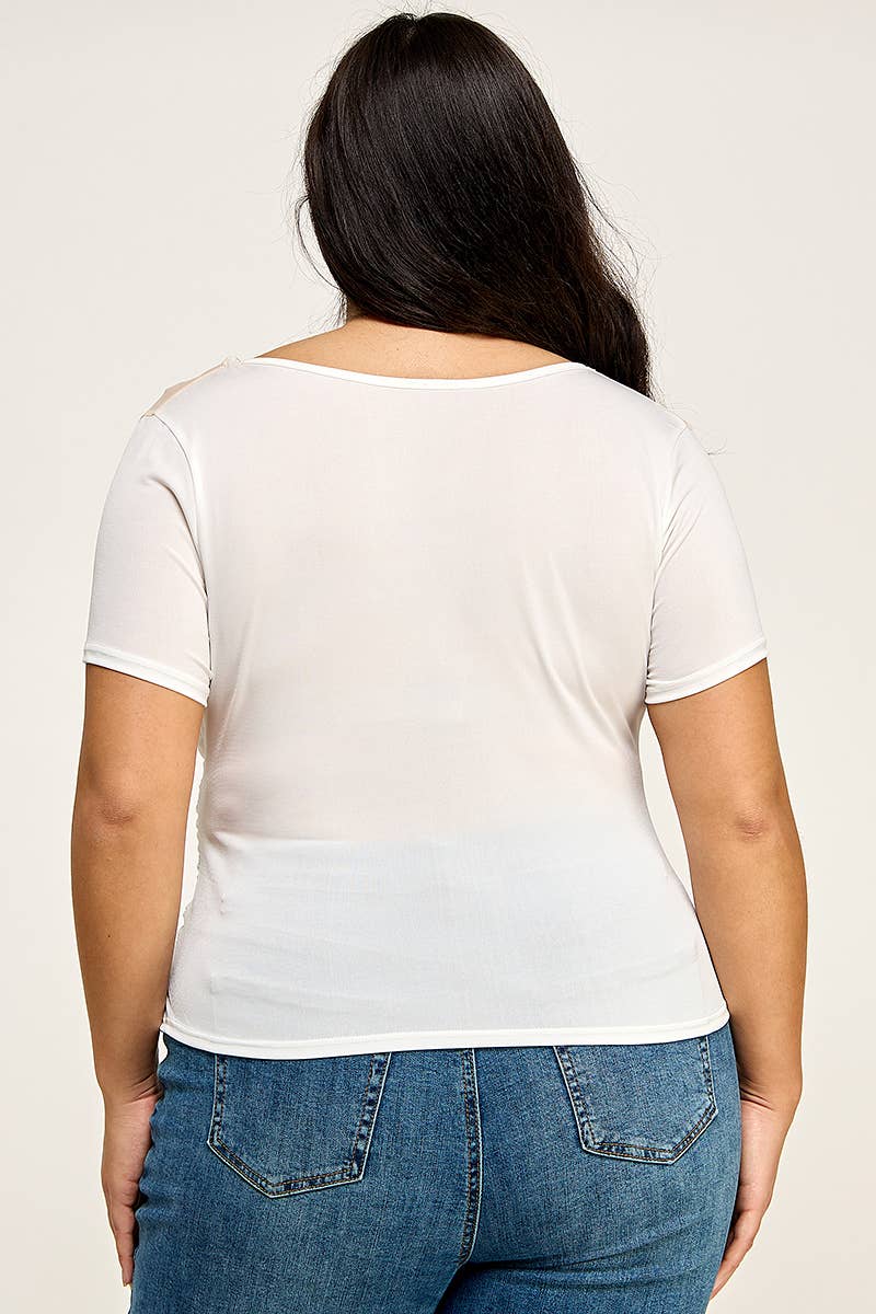 Plus Size Mesh Sweetheart Wrap Top - KY18097-T