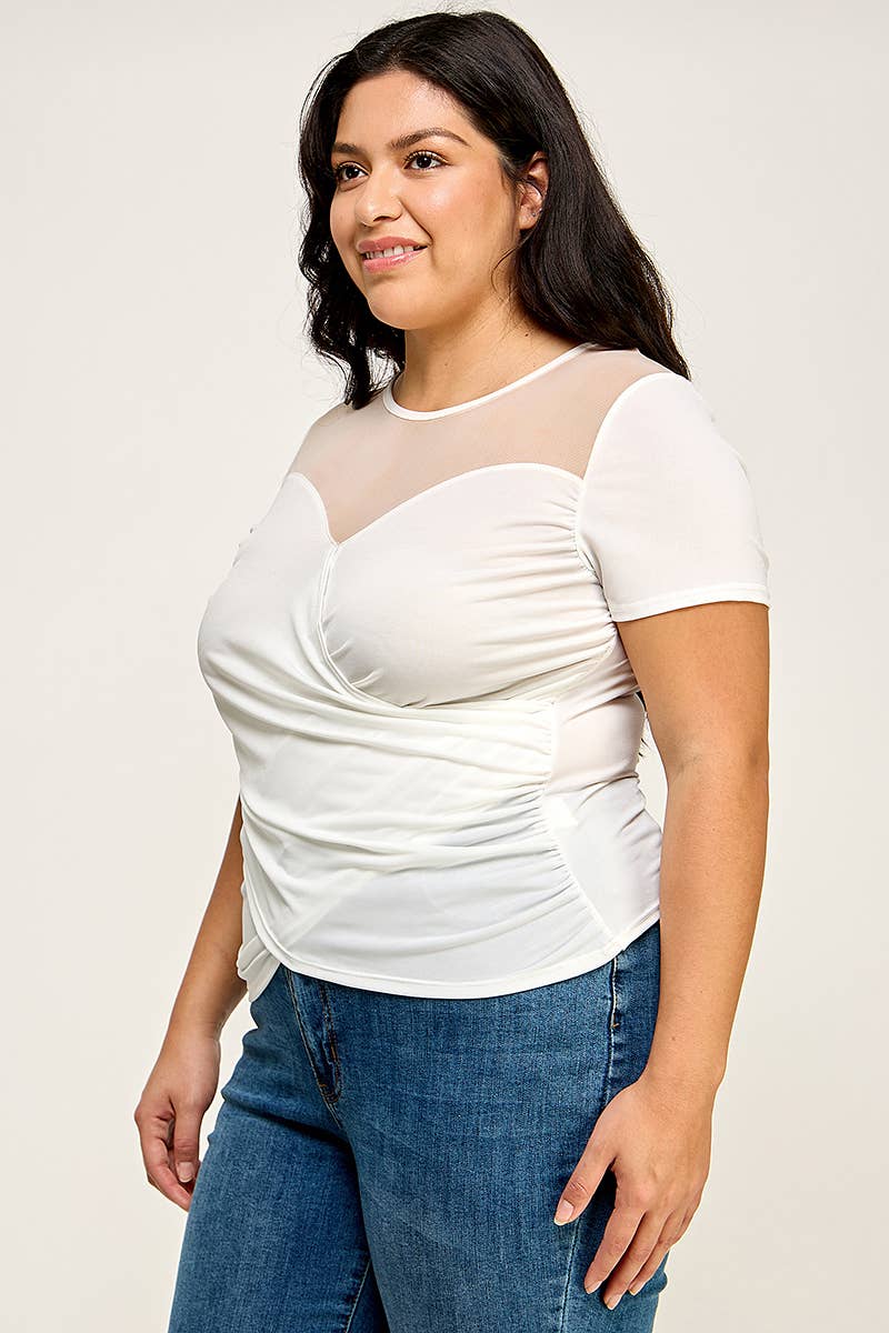 Plus Size Mesh Sweetheart Wrap Top - KY18097-T