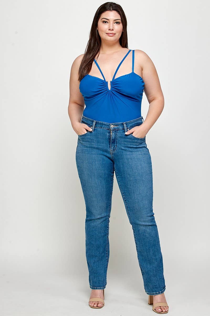 U-Ring Cutout Double Strap Plus Size Bodysuit WG17955-BS