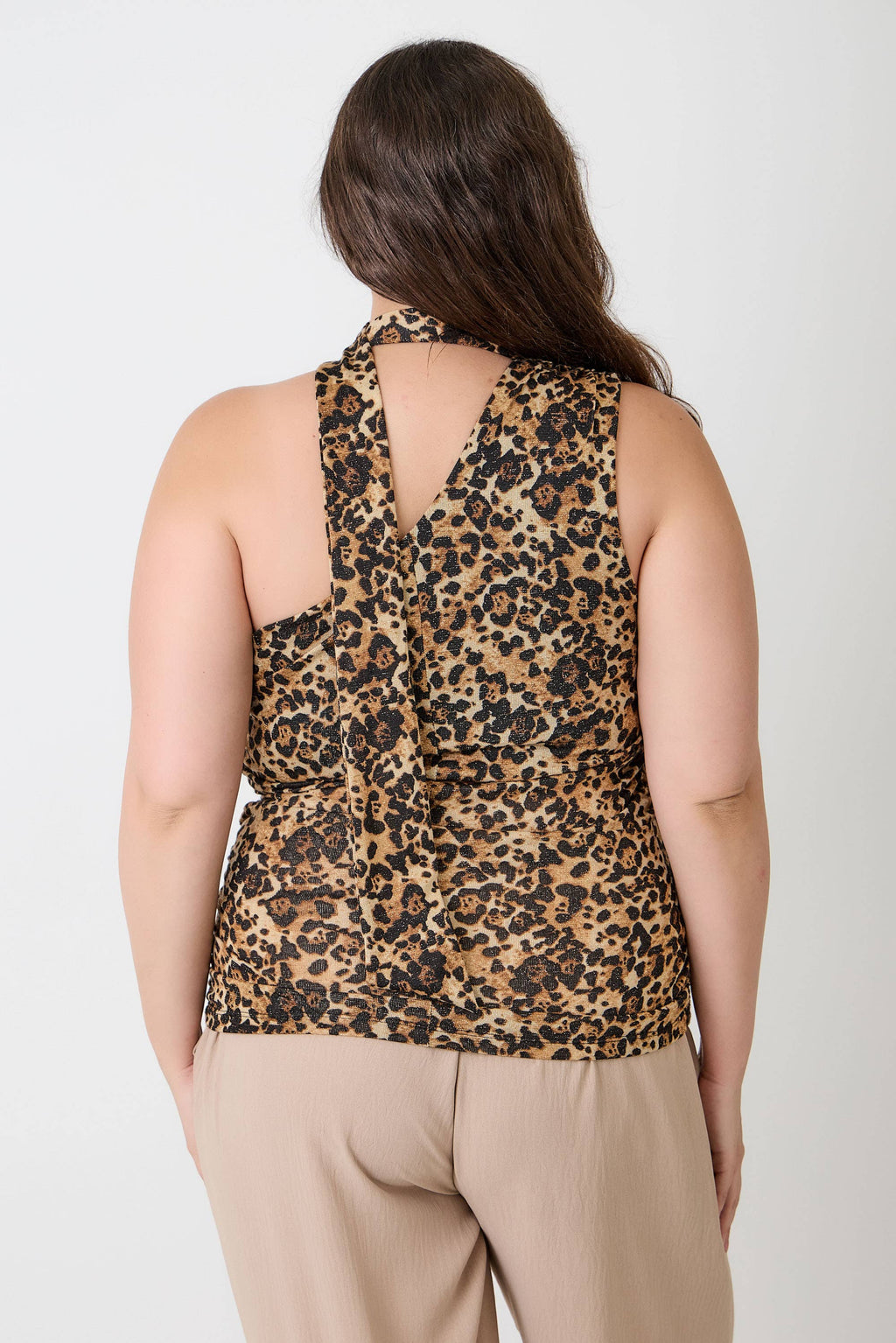 Leopard Print Halter Top with Neck Tie Detail JK19067-T