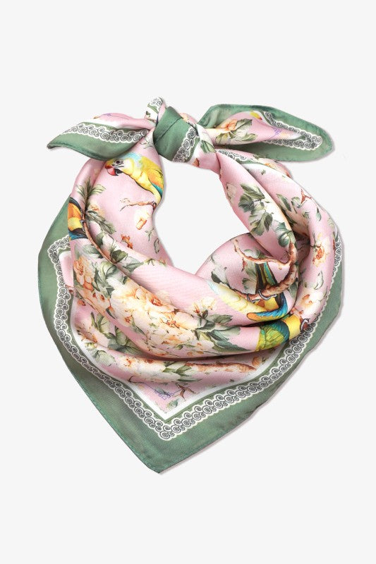 Silk Feel Bandana - Mint and Pink Tones