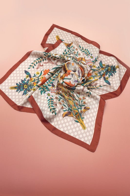 Large Floral Print Bandana Scarf Silky Feeling
