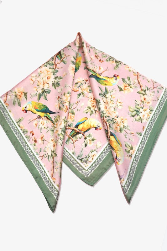 Silk Feel Bandana - Mint and Pink Tones