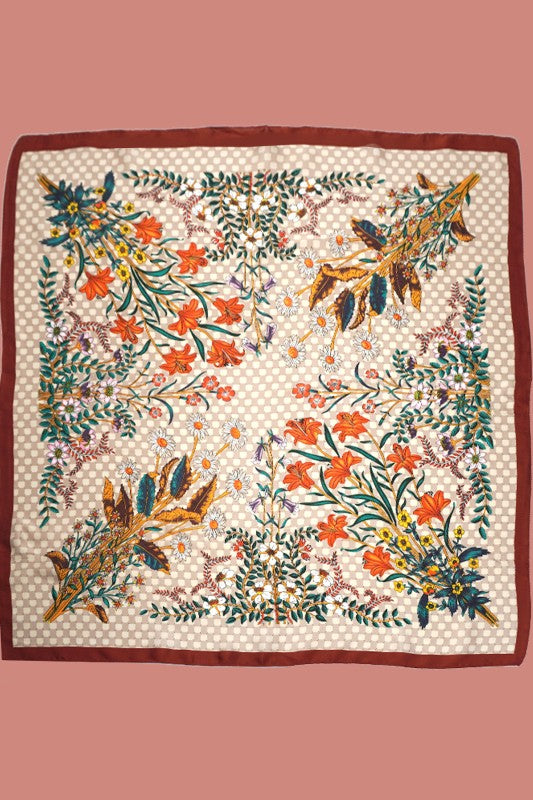 Large Floral Print Bandana Scarf Silky Feeling