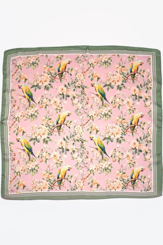 Silk Feel Bandana - Mint and Pink Tones