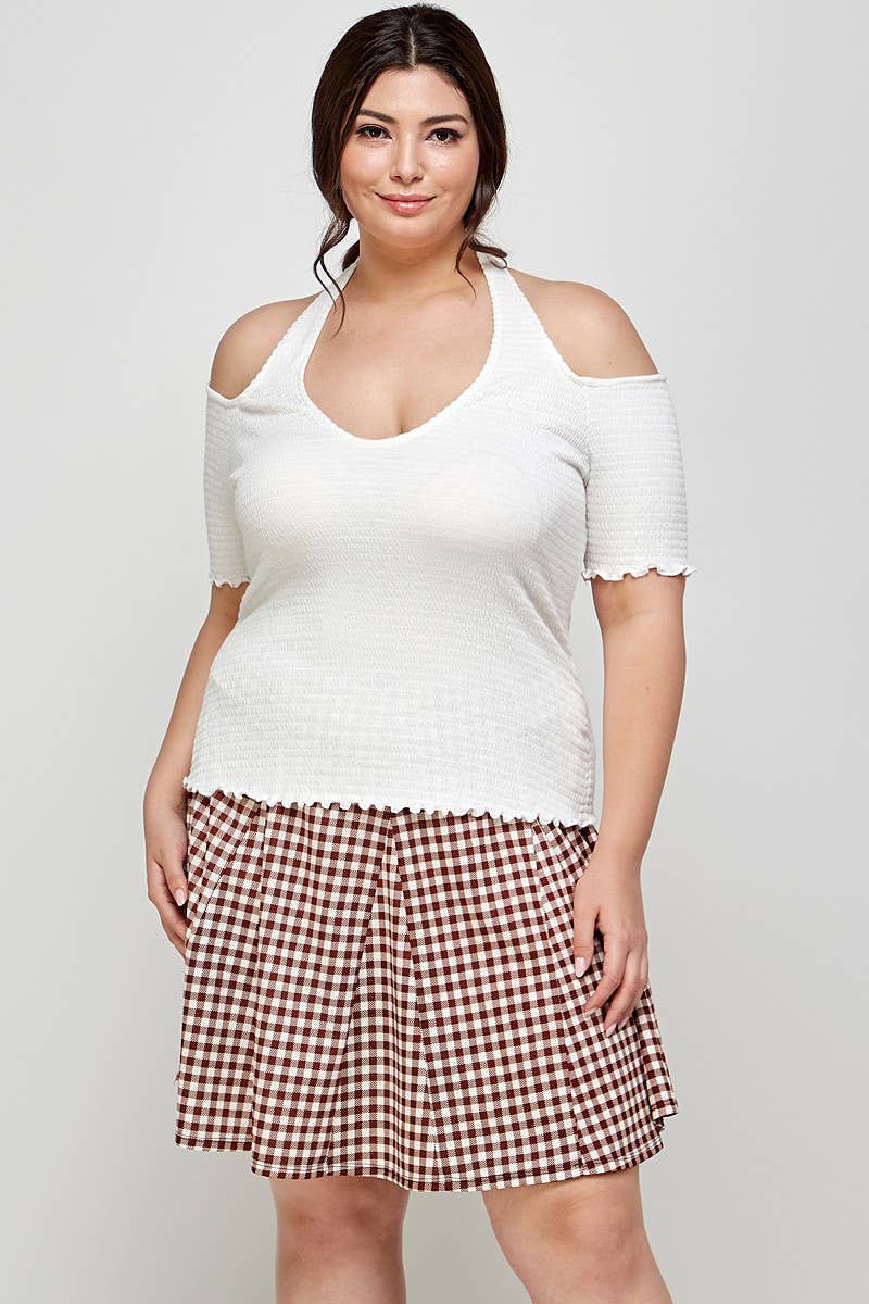 Plus Size V-Neck Smocked Halter Top KY18028-T