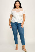 Plus Size Mesh Sweetheart Wrap Top - KY18097-T