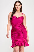 Plus Size Cowl Neck Ruch Ruffle Dress JK18339-D