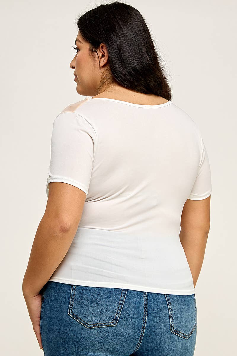 Plus Size Mesh Sweetheart Wrap Top - KY18097-T