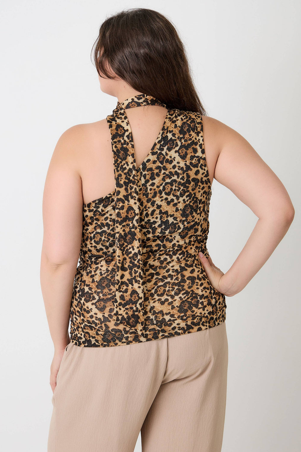 Leopard Print Halter Top with Neck Tie Detail JK19067-T