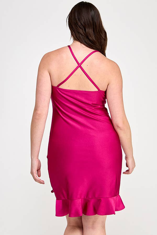 Plus Size Cowl Neck Ruch Ruffle Dress JK18339-D